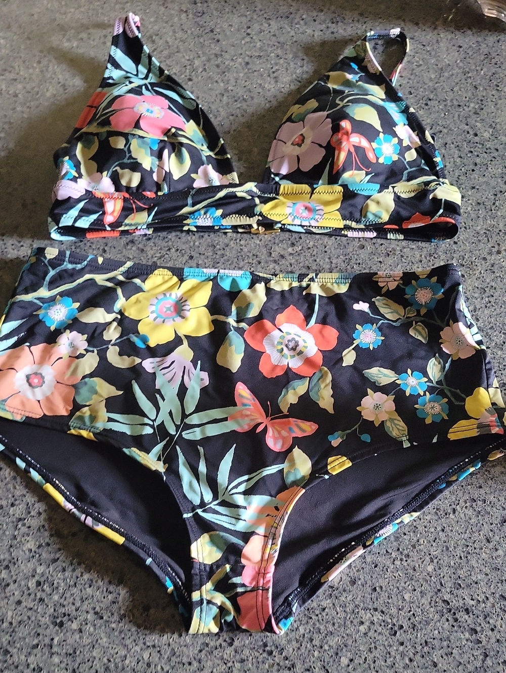 J. Crew Floral Black Multicolor Bikini Set
